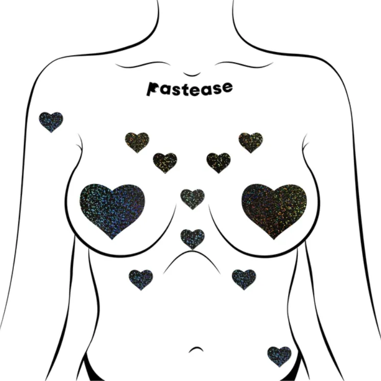 Body Minis: 10 Mini Black Glitter Hearts Nipple & Body Pasties sold by Shoe Freaks product image thumbnail 2