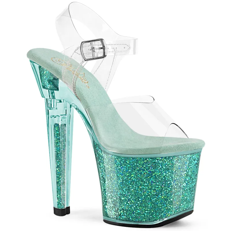 Pleaser Lovesick-708SG-Clear/Aqua-Size 6-Clearance sold by Shoe Freaks
