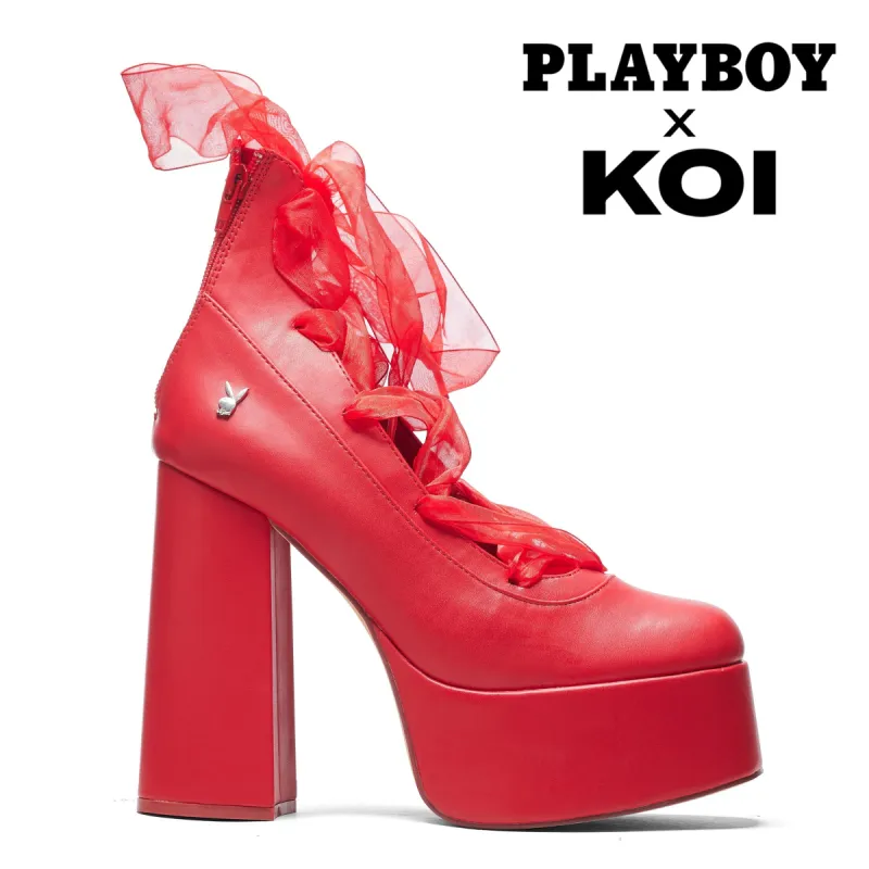 Playboy Infidelity Red Lace Up Heels sold by Shoe Freaks