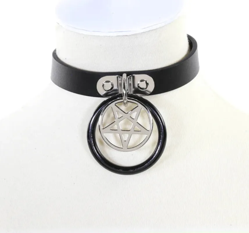 Hanging Ring Pentagram Choker sold by Shoe Freaks