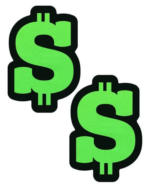 Neon Green Dollar Sign Nipple Pasties sold by Shoe Freaks