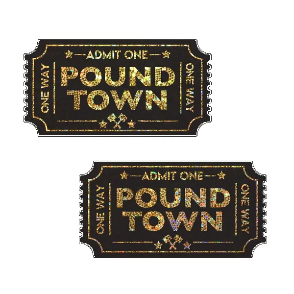 Pound Town Pasties: One-Way Ticket to Pound Town Gold Glitter Nipple Covers sold by Shoe Freaks