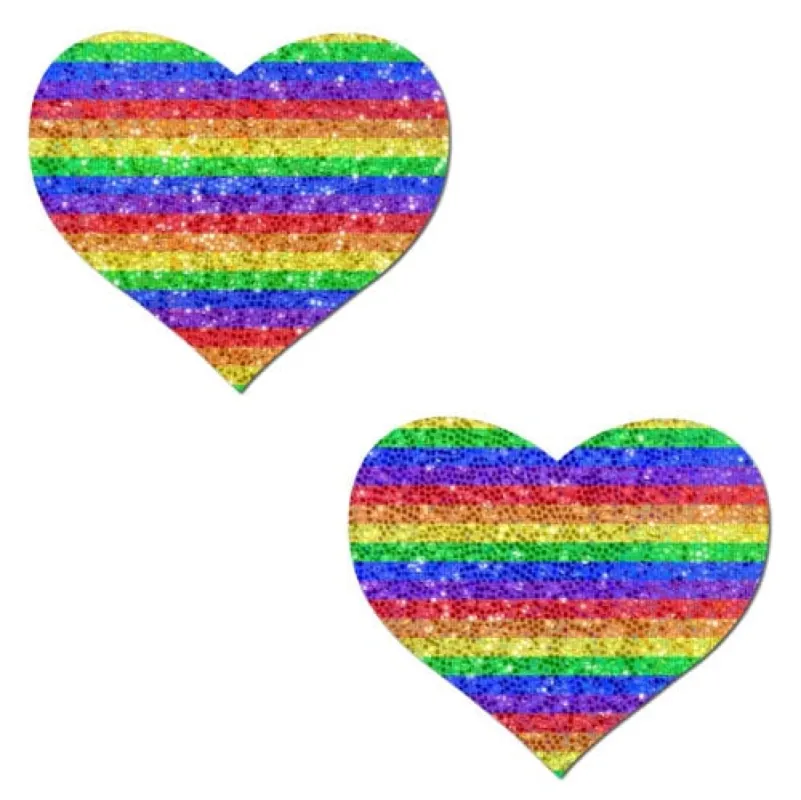 Love: Glittering Double Rainbow Heart Nipple Pasties sold by Shoe Freaks