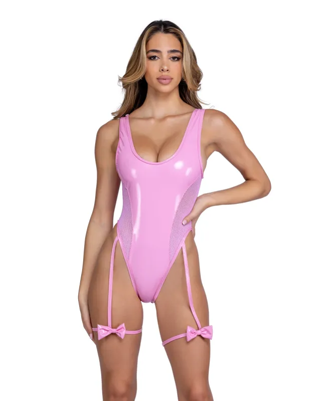 Vinyl & Fishnet Panel Romper sold by Shoe Freaks