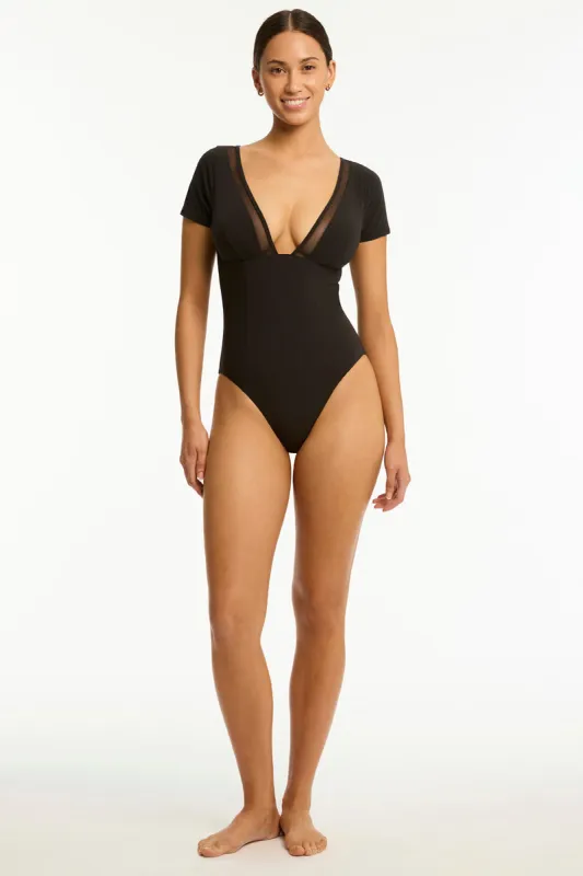 Eclipse Short Sleeve Plunge One Piece sold by Sea Level Australia