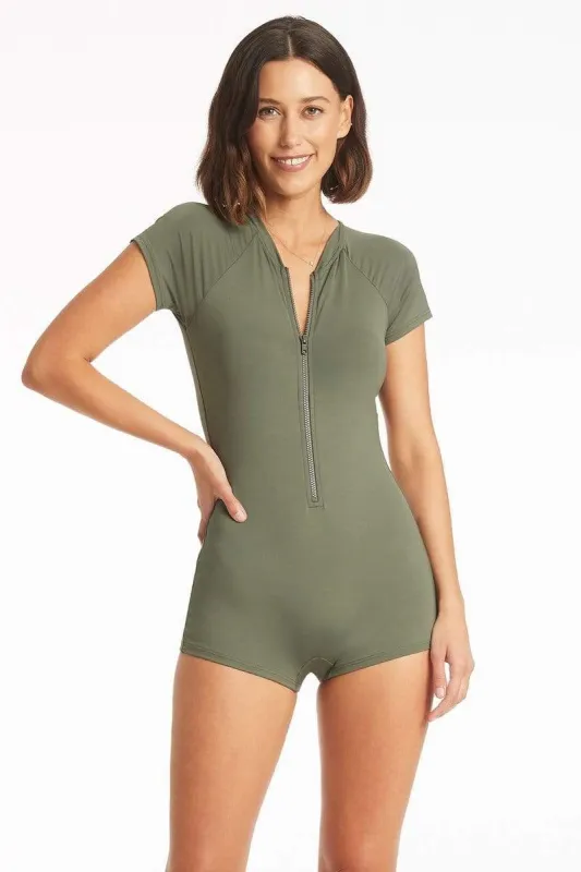 Eco Essentials Short Sleeve Boyleg One Piece sold by Sea Level Australia