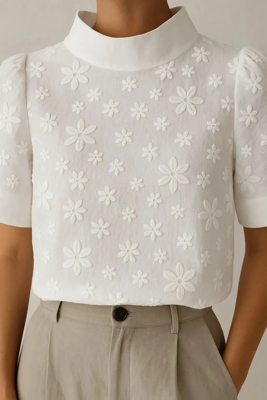 Léana™ embroidered blouse with high collar sold by Modeberg Bern product image thumbnail 2