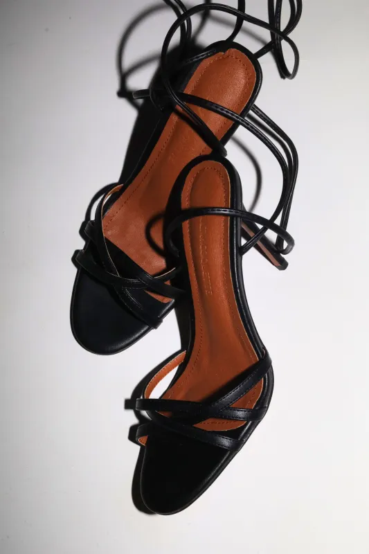 Giorgia Black Vegan Leather Anklestrap Heel 100 mm sold by Cult of Coquette