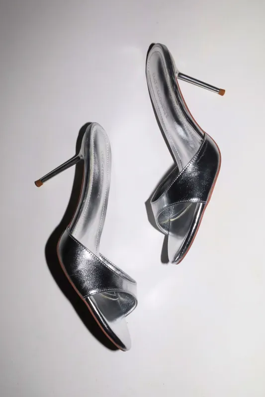 Pia Silver Mules 80 mm made by Cult of Coquette