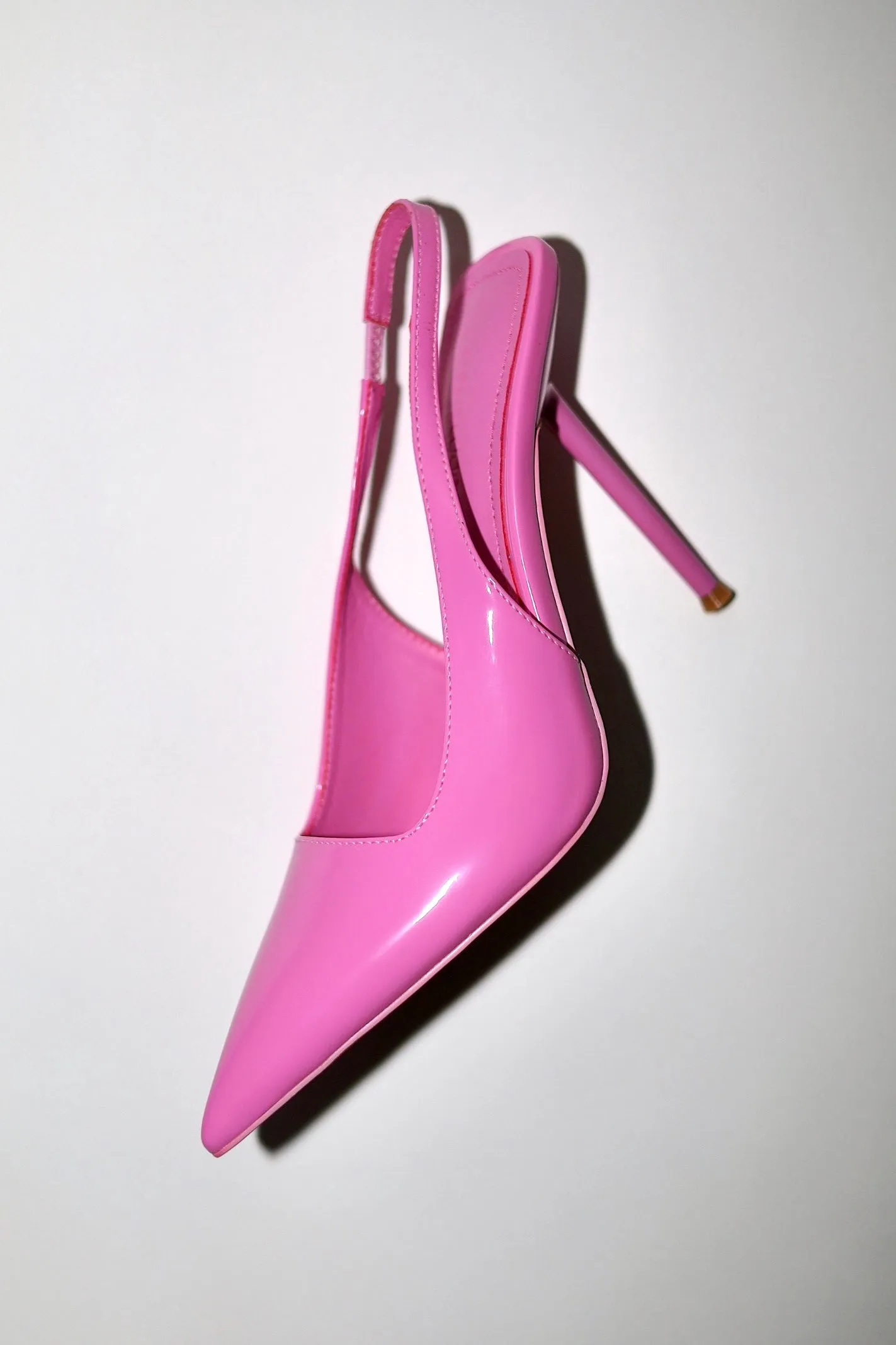 Elsa Slingback Pump Pink Patent 110 mm sold by Cult of Coquette