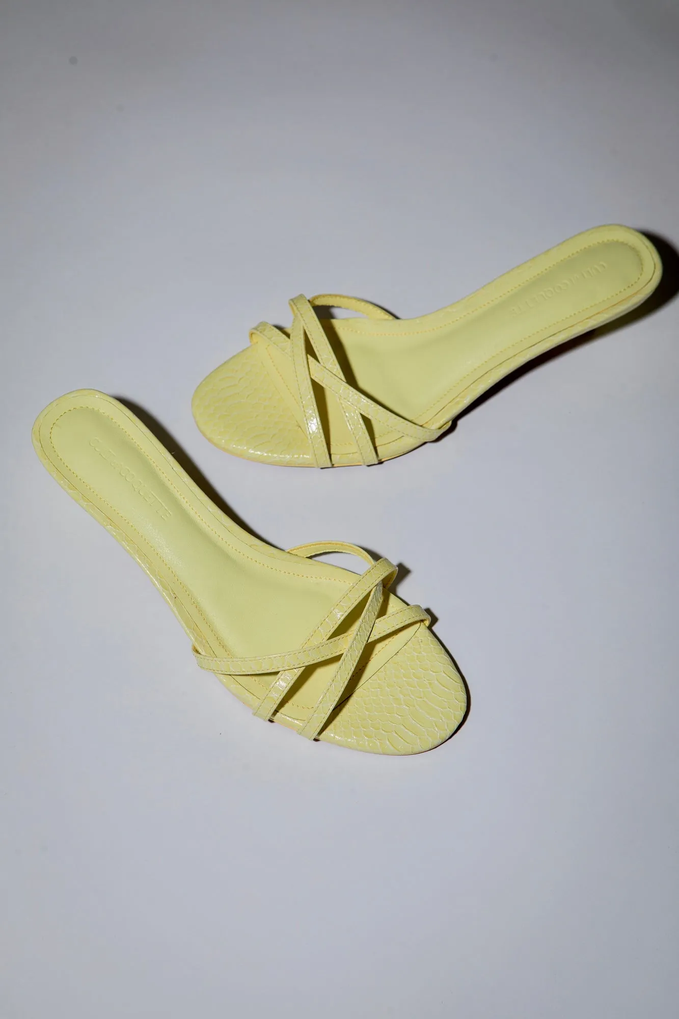 Romy Butter Yellow Reptile Strappy Kitten Mules 40 mm sold by Cult of Coquette product image thumbnail 5