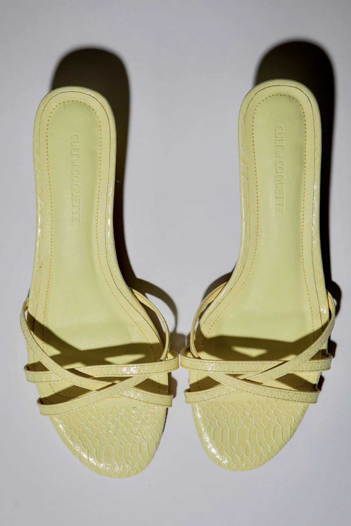 Romy Butter Yellow Reptile Strappy Kitten Mules 40 mm sold by Cult of Coquette product image thumbnail 2