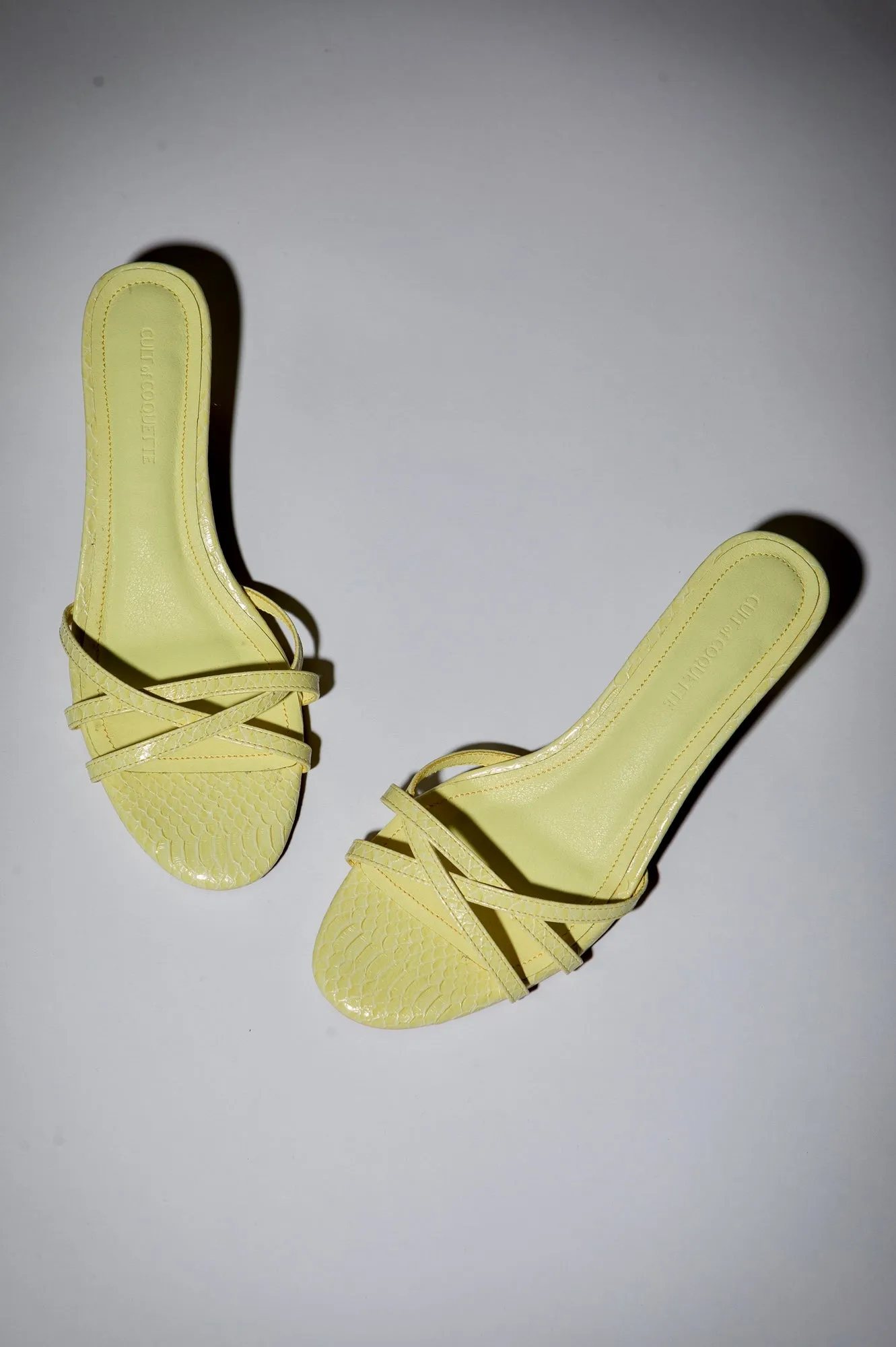 Romy Butter Yellow Reptile Strappy Kitten Mules 40 mm sold by Cult of Coquette product image thumbnail 4