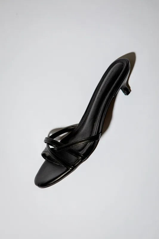Romy Black Strappy Kitten Mules 40 mm made by Cult of Coquette