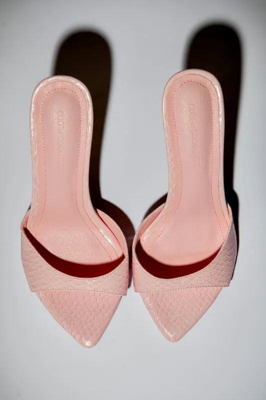 Gia Powder Pink Reptile Vegan Mules 80 mm made by Cult of Coquette
