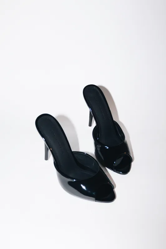 Ford Black Patent Vegan Leather Open Toe Mules made by Cult of Coquette
