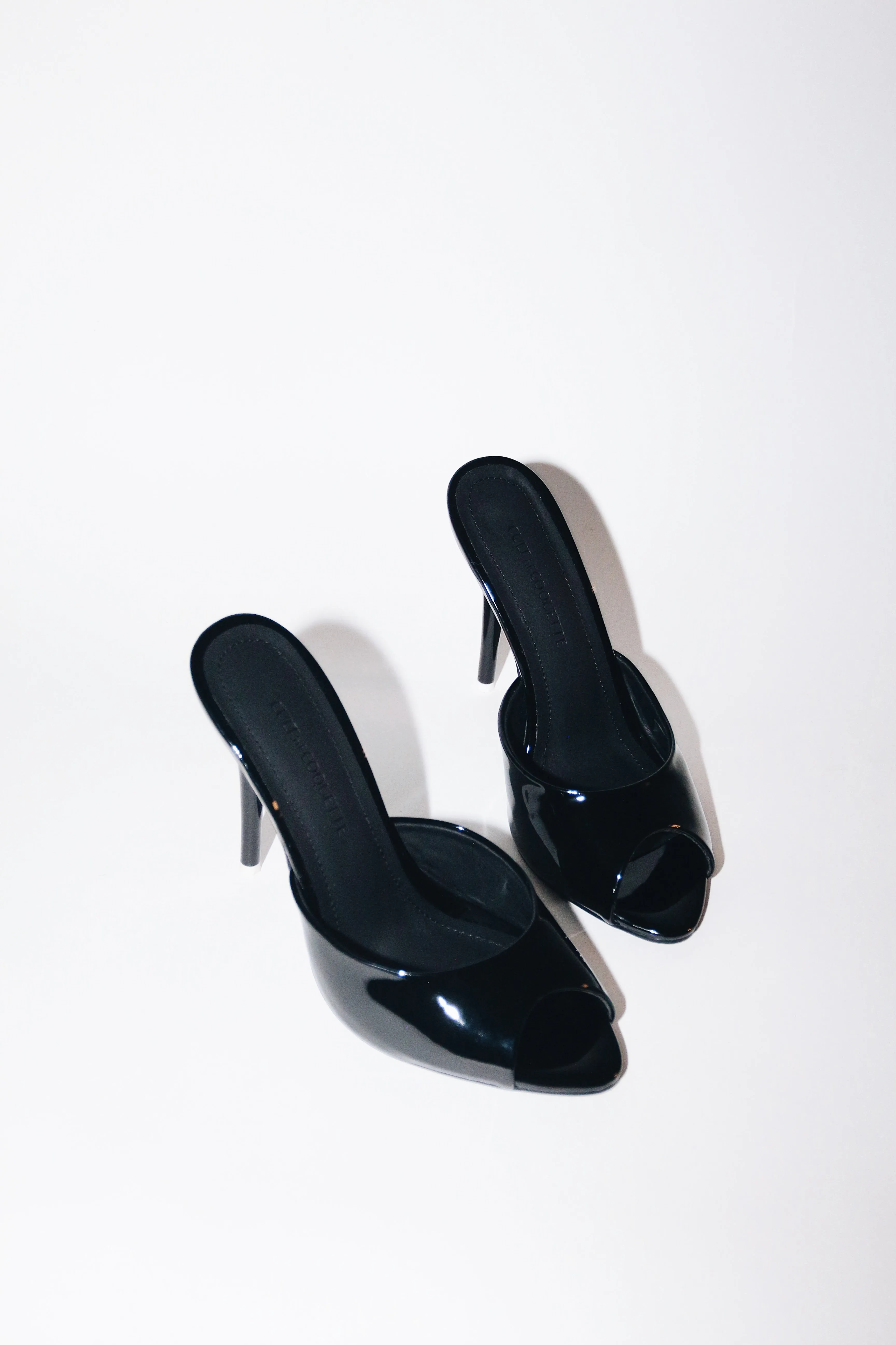 Ford Black Patent Vegan Leather Open Toe Mules sold by Cult of Coquette