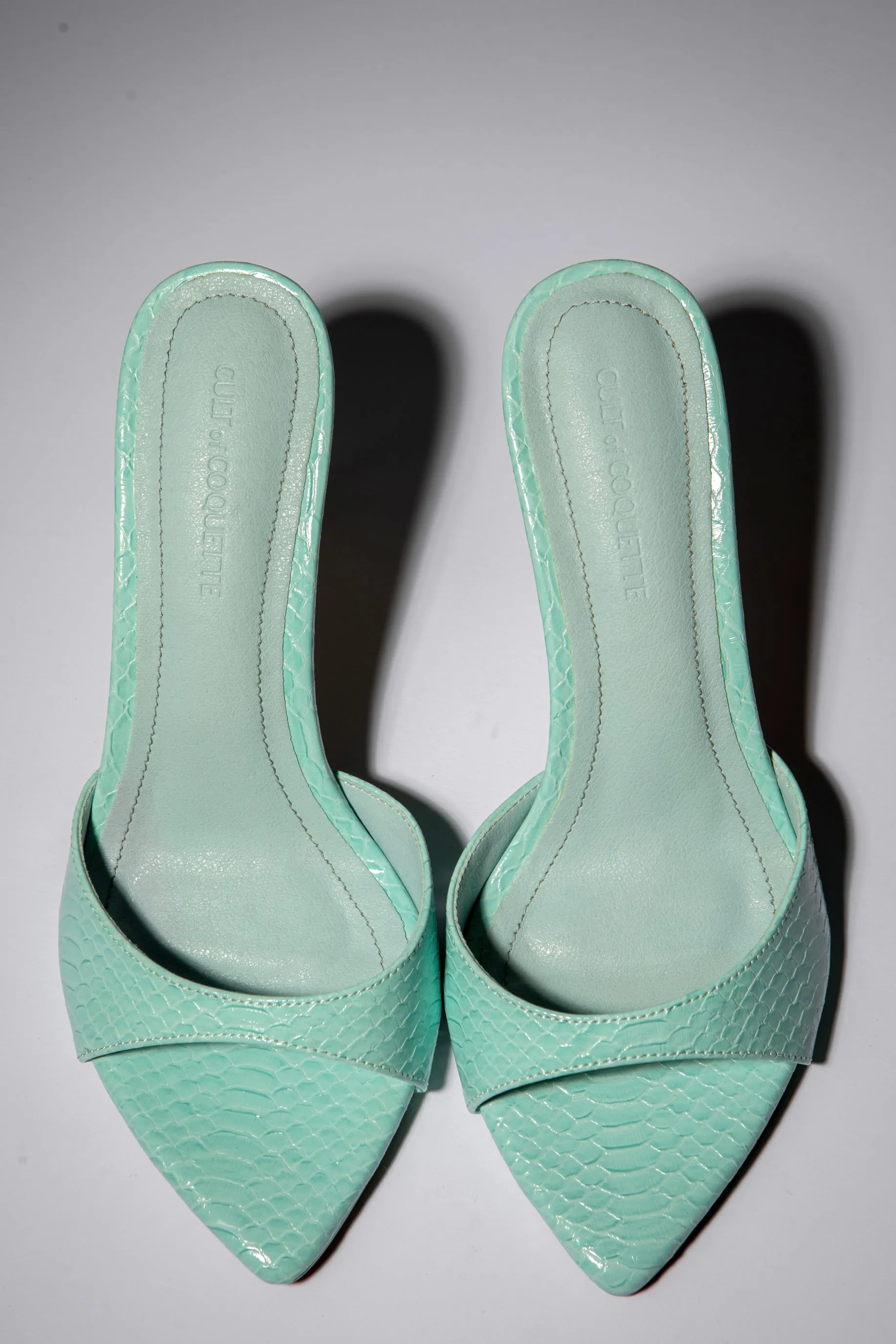 Gia Seafoam Reptile Vegan Mules 80 mm sold by Cult of Coquette product image thumbnail 3