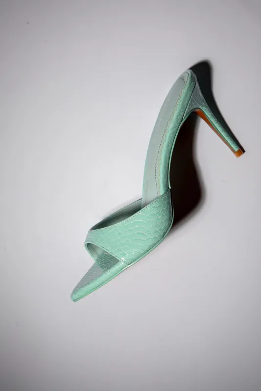 Gia Seafoam Reptile Vegan Mules 80 mm made by Cult of Coquette