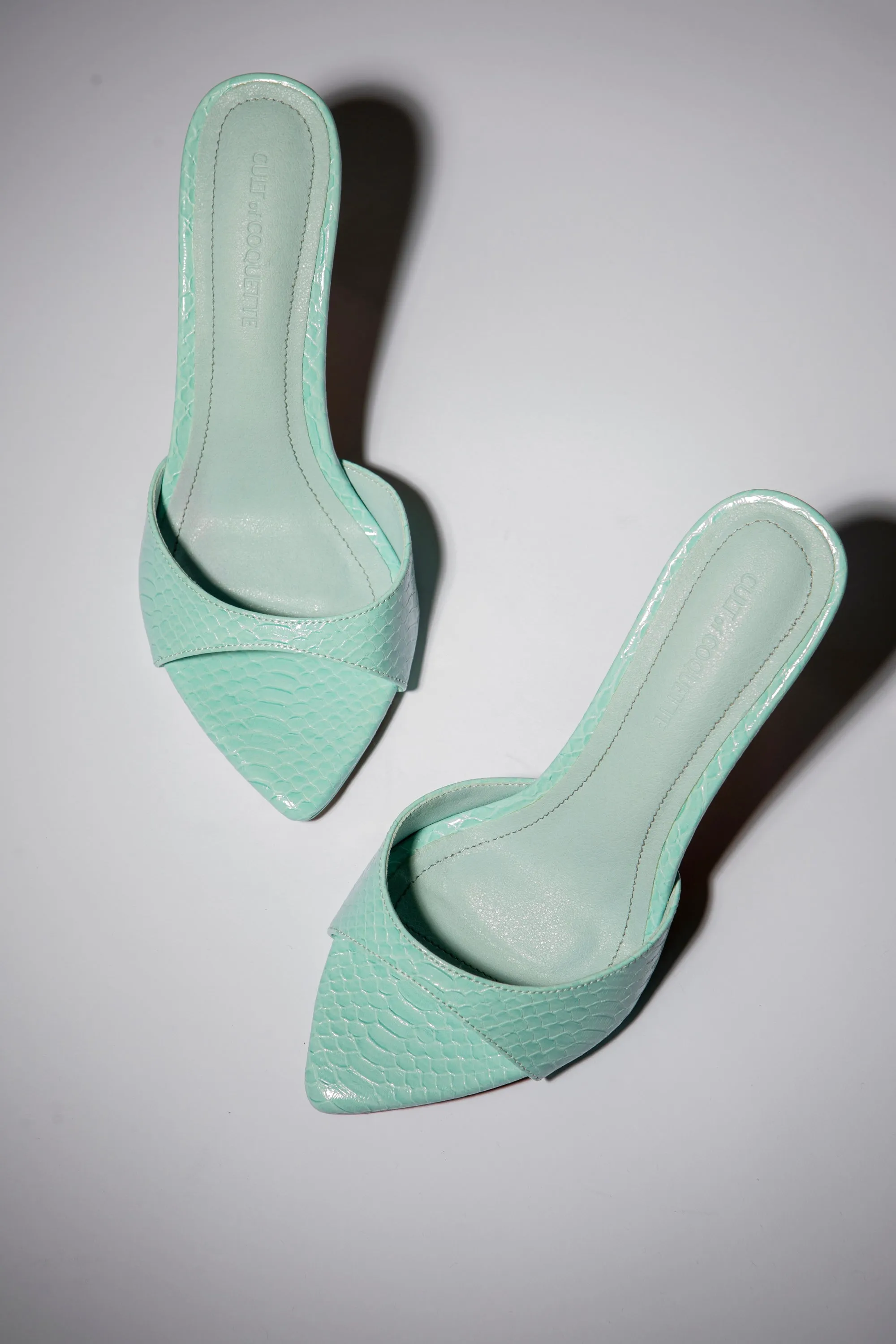 Gia Seafoam Reptile Vegan Mules 80 mm sold by Cult of Coquette product image thumbnail 2