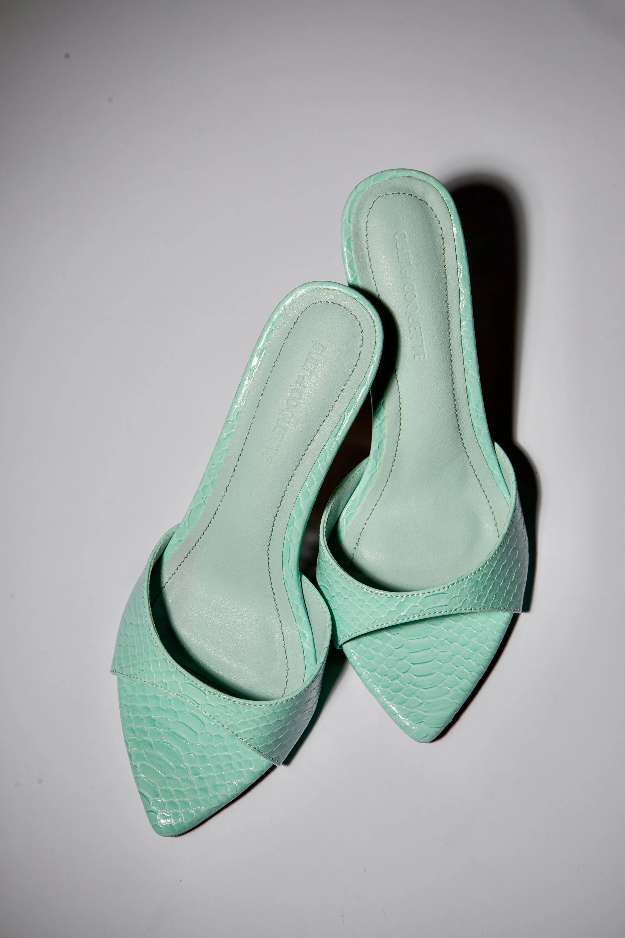 Gia Seafoam Reptile Vegan Mules 80 mm sold by Cult of Coquette product image thumbnail 5