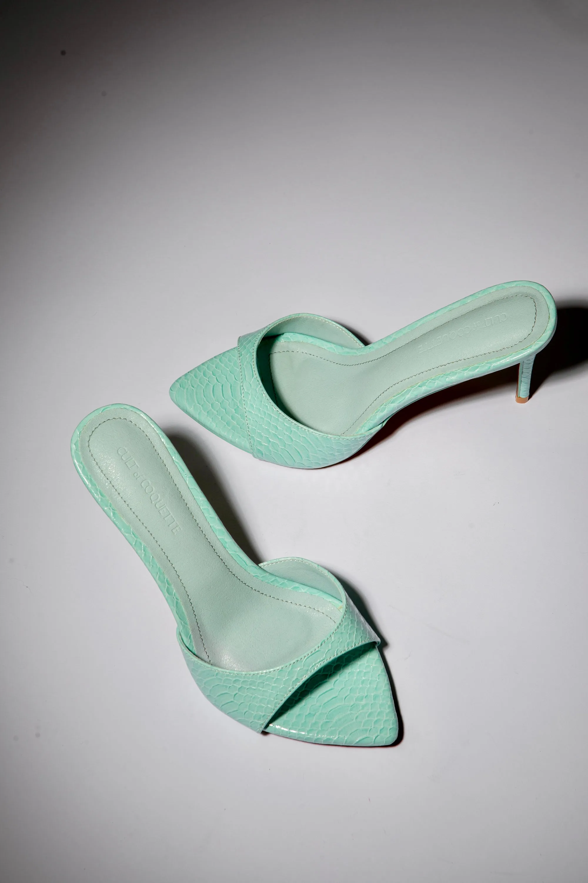 Gia Seafoam Reptile Vegan Mules 80 mm sold by Cult of Coquette product image thumbnail 4