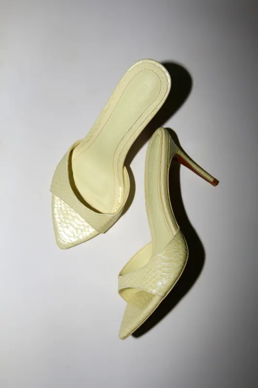 Gia Butter Yellow Reptile Vegan Mules 80 mm made by Cult of Coquette