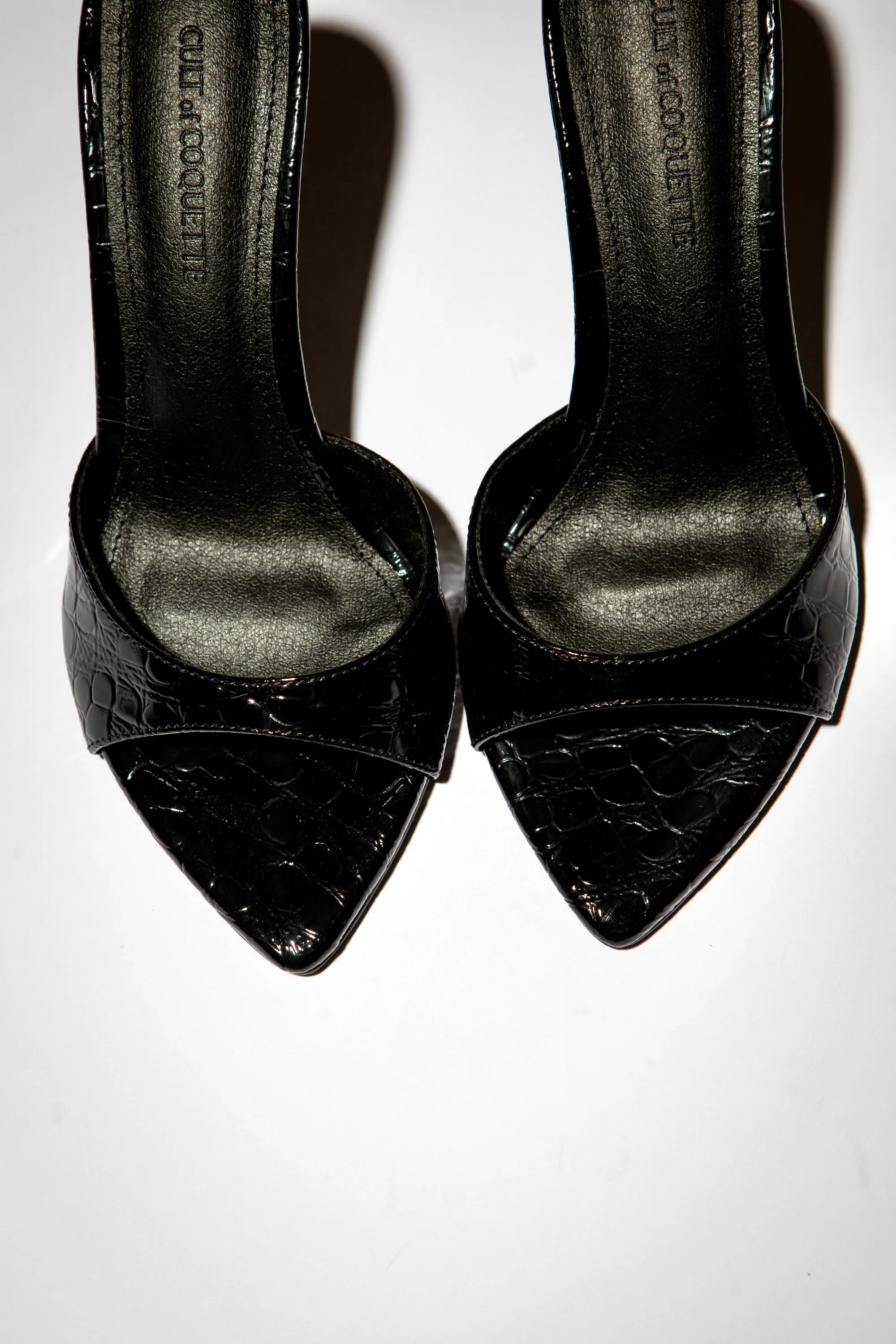 Gia Black Croc Patent Vegan Mules 80 mm sold by Cult of Coquette product image thumbnail 3
