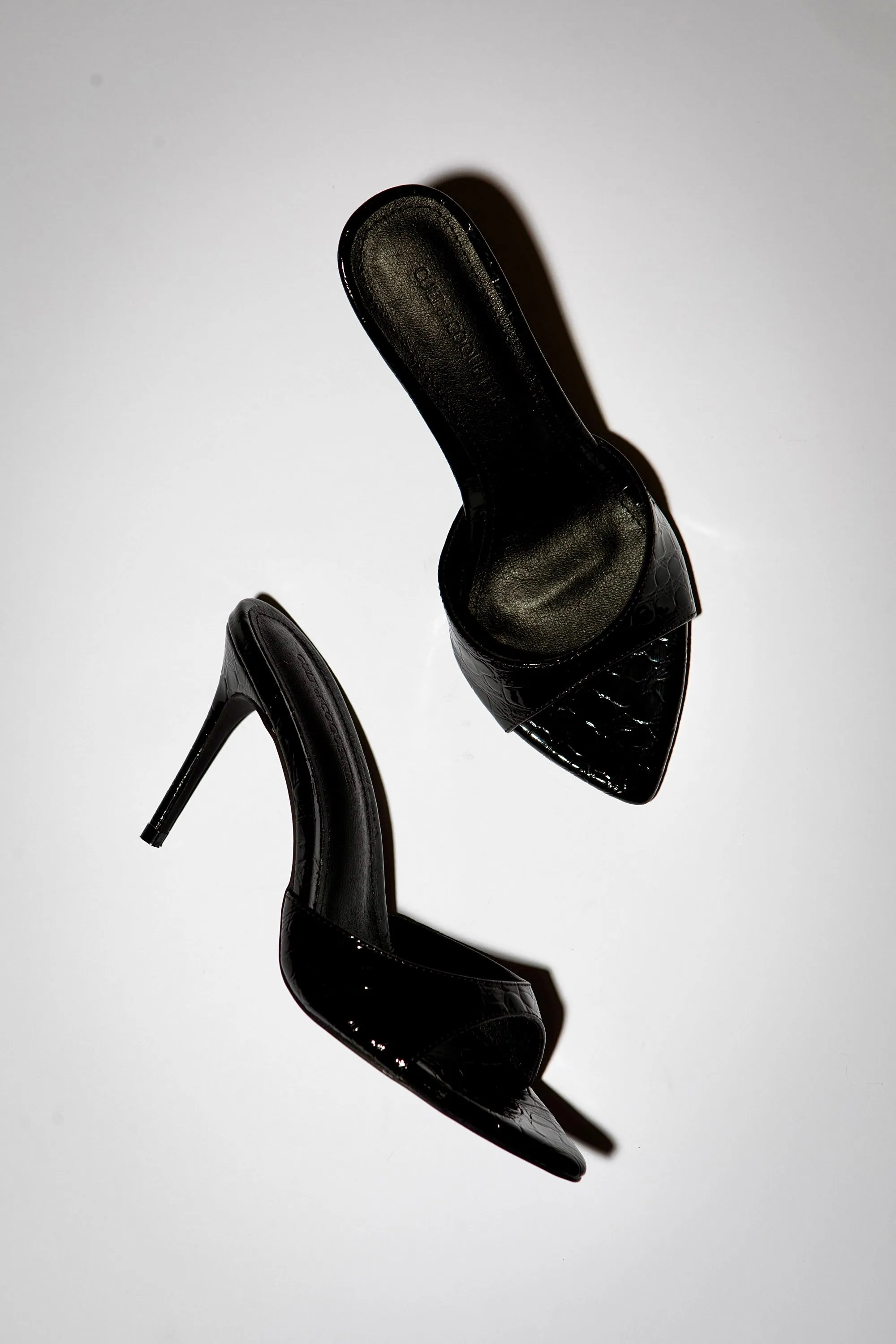 Gia Black Croc Patent Vegan Mules 80 mm sold by Cult of Coquette product image thumbnail 5