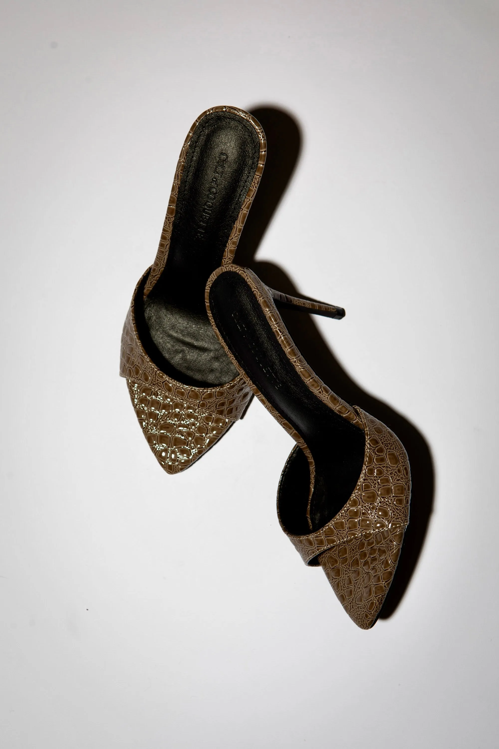 Gia Taupe Croc Patent Vegan Mules 80 mm sold by Cult of Coquette product image thumbnail 4