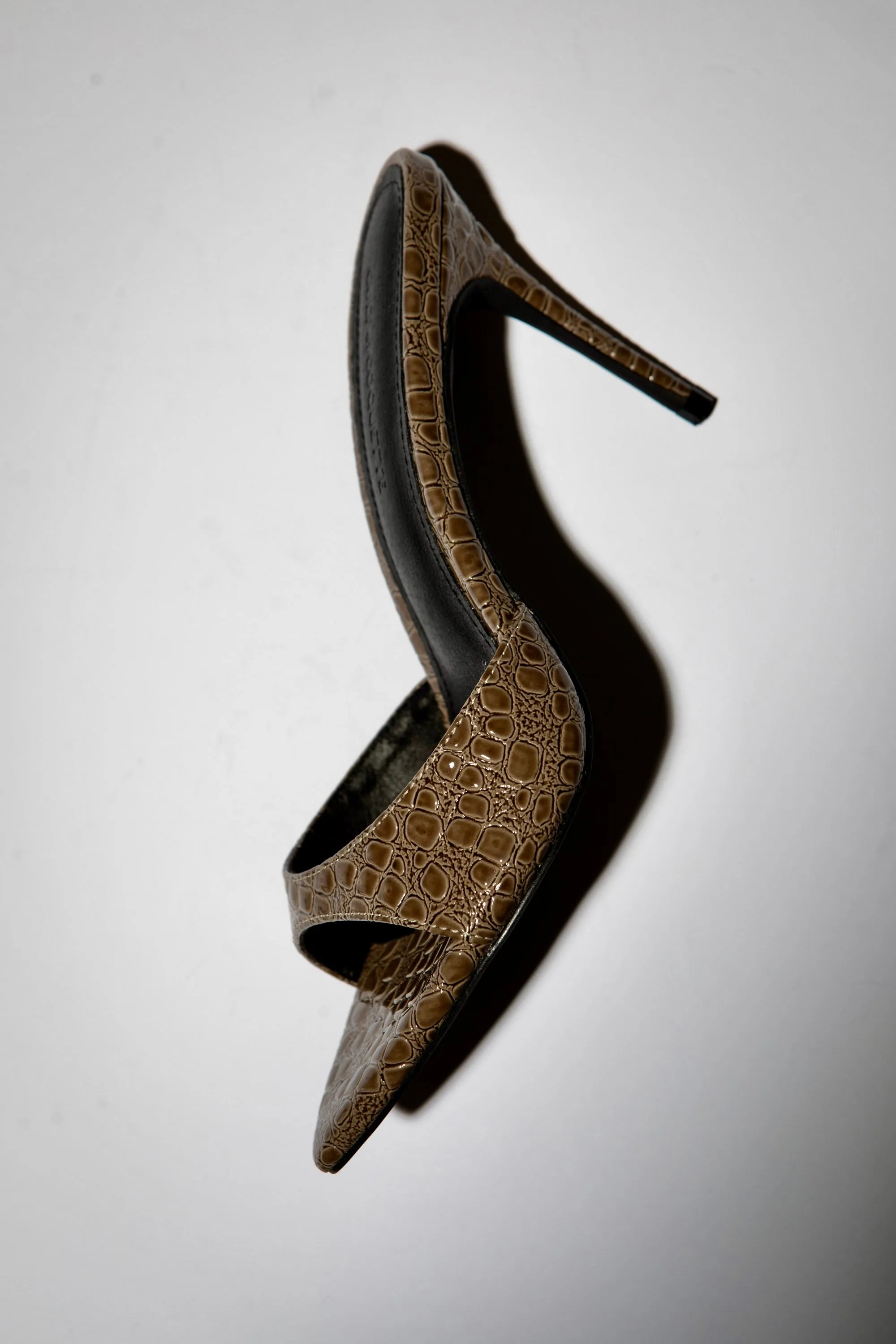 Gia Taupe Croc Patent Vegan Mules 80 mm sold by Cult of Coquette product image thumbnail 2