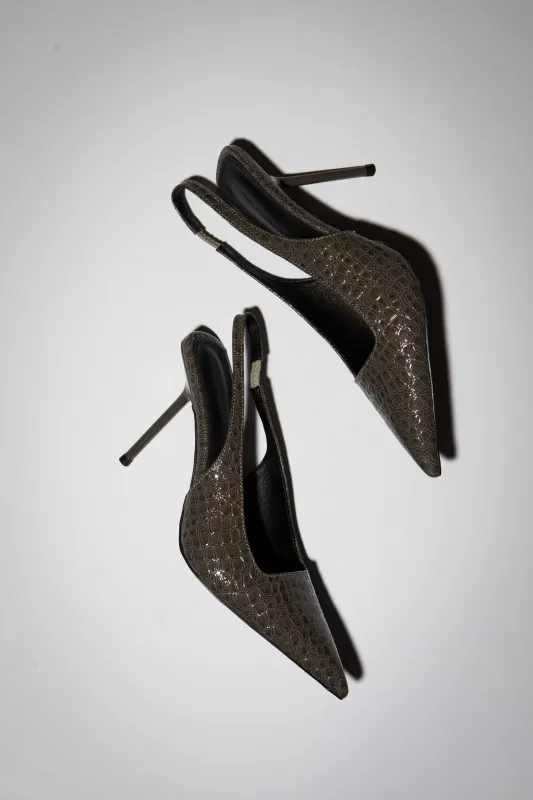 Elsa Slingback Pump Grey Croc Patent 100 mm sold by Cult of Coquette