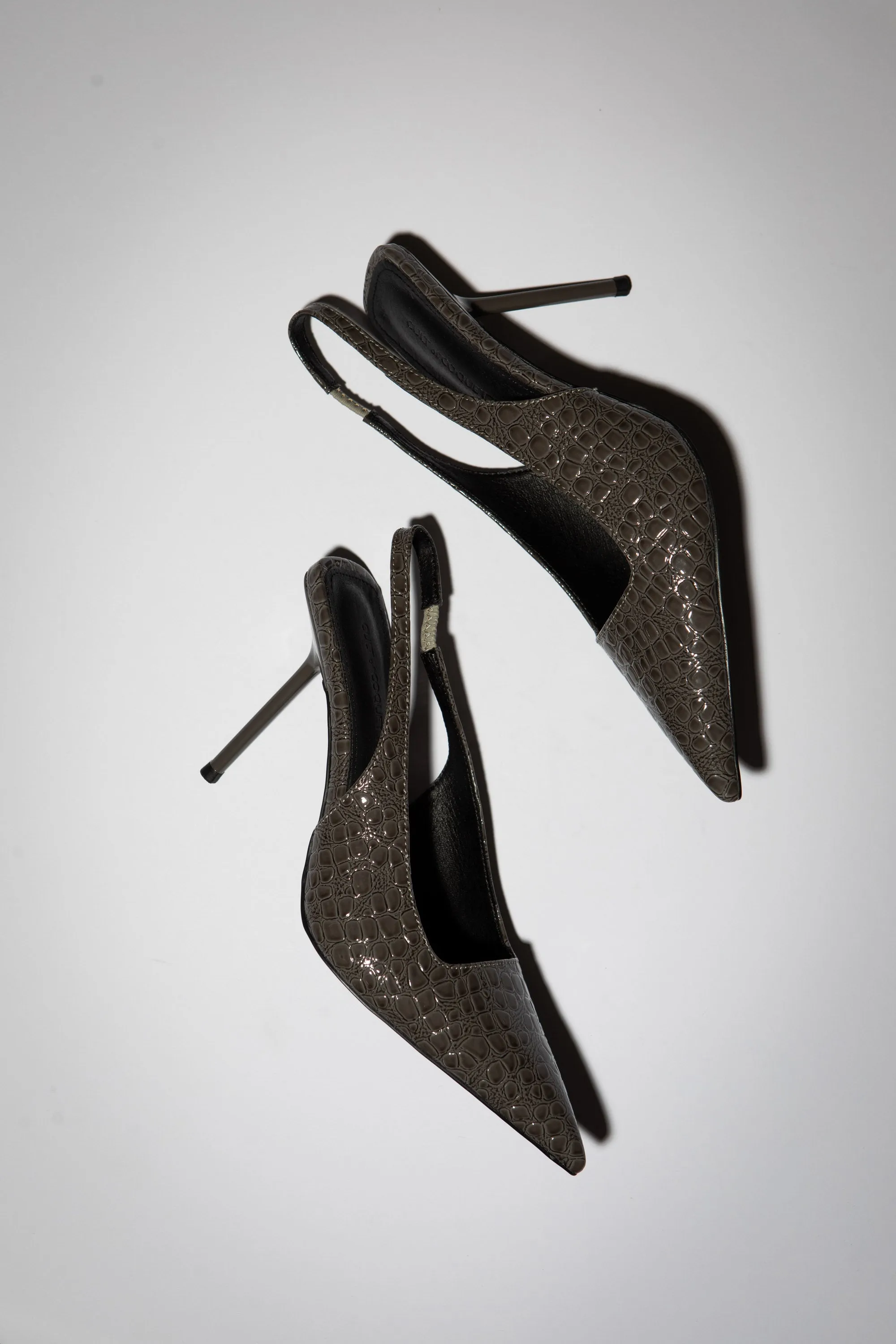 Elsa Slingback Pump Grey Croc Patent 100 mm sold by Cult of Coquette