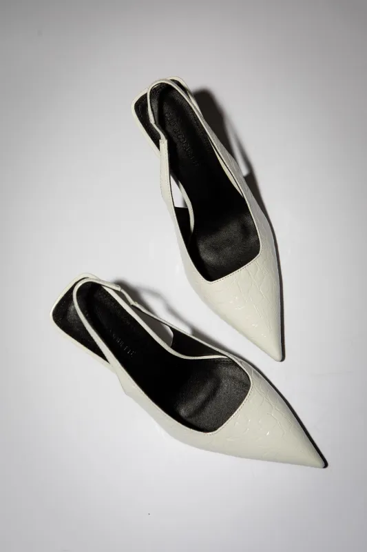 Elsa Slingback Pump White Croc Patent 100 mm made by Cult of Coquette