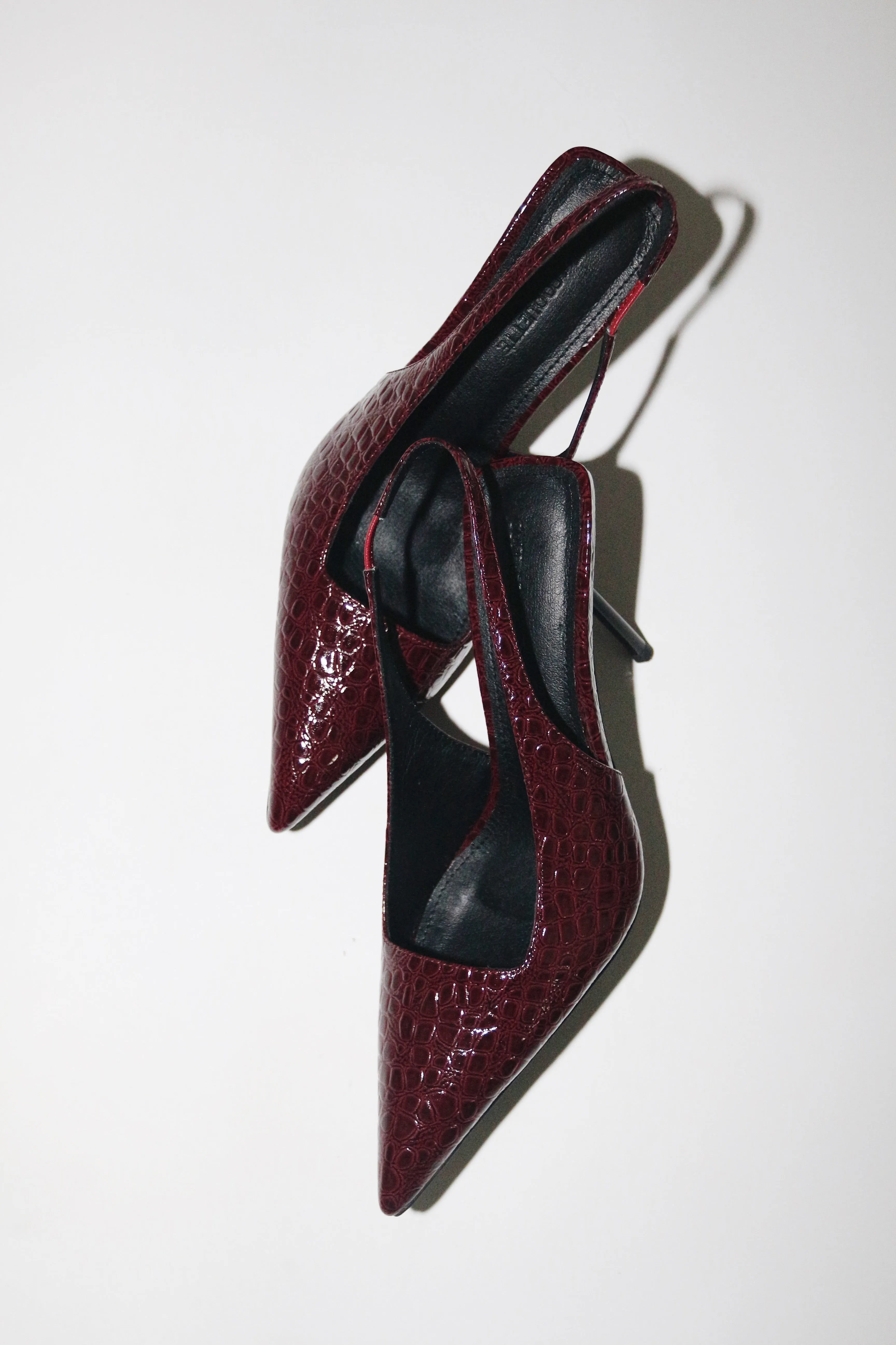 Elsa Slingback Pump Wine Croc Patent 100 mm sold by Cult of Coquette