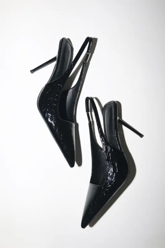 Elsa Slingback Pump Black Croc Patent 100 mm made by Cult of Coquette