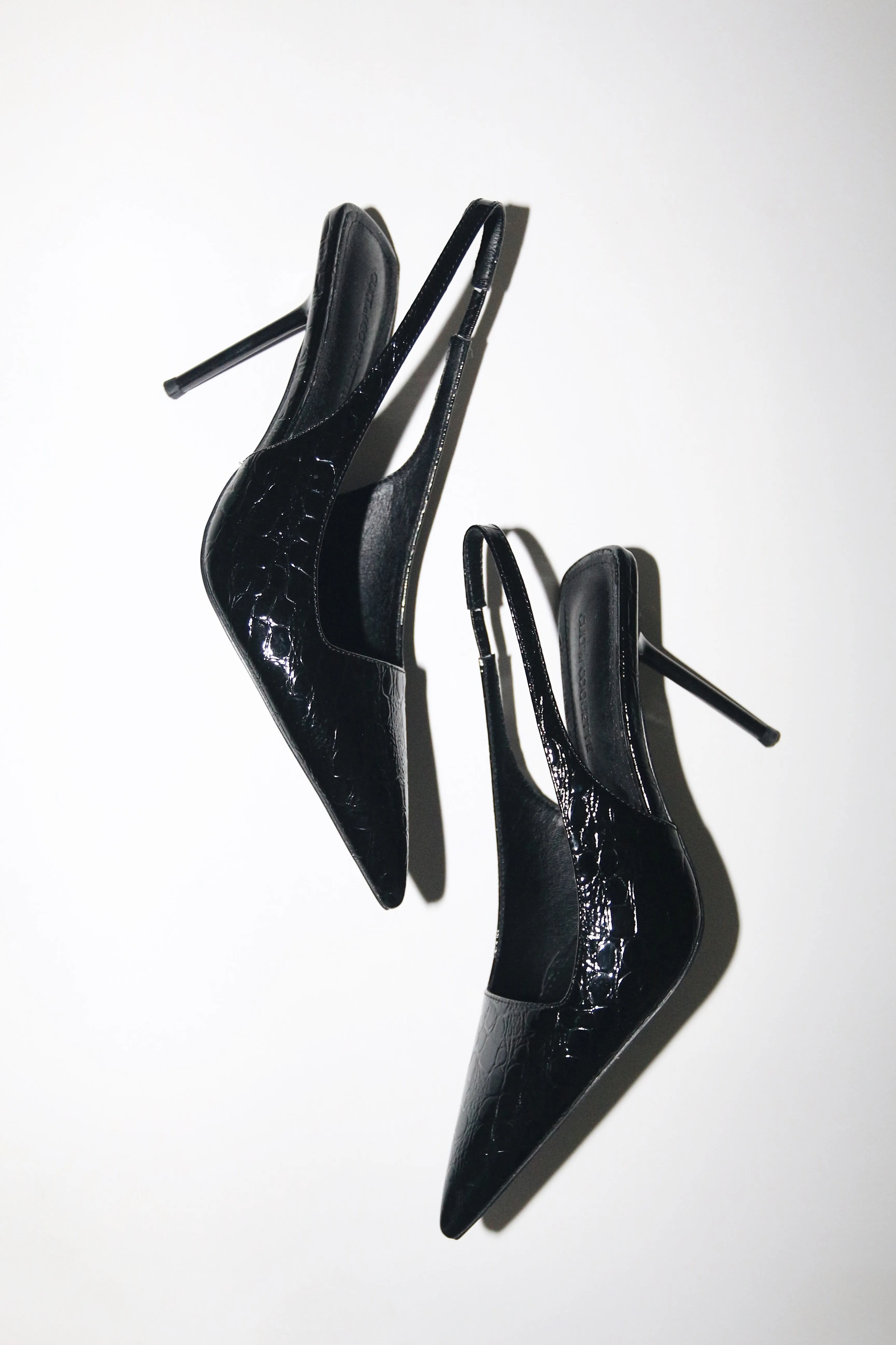 Elsa Slingback Pump Black Croc Patent 100 mm sold by Cult of Coquette