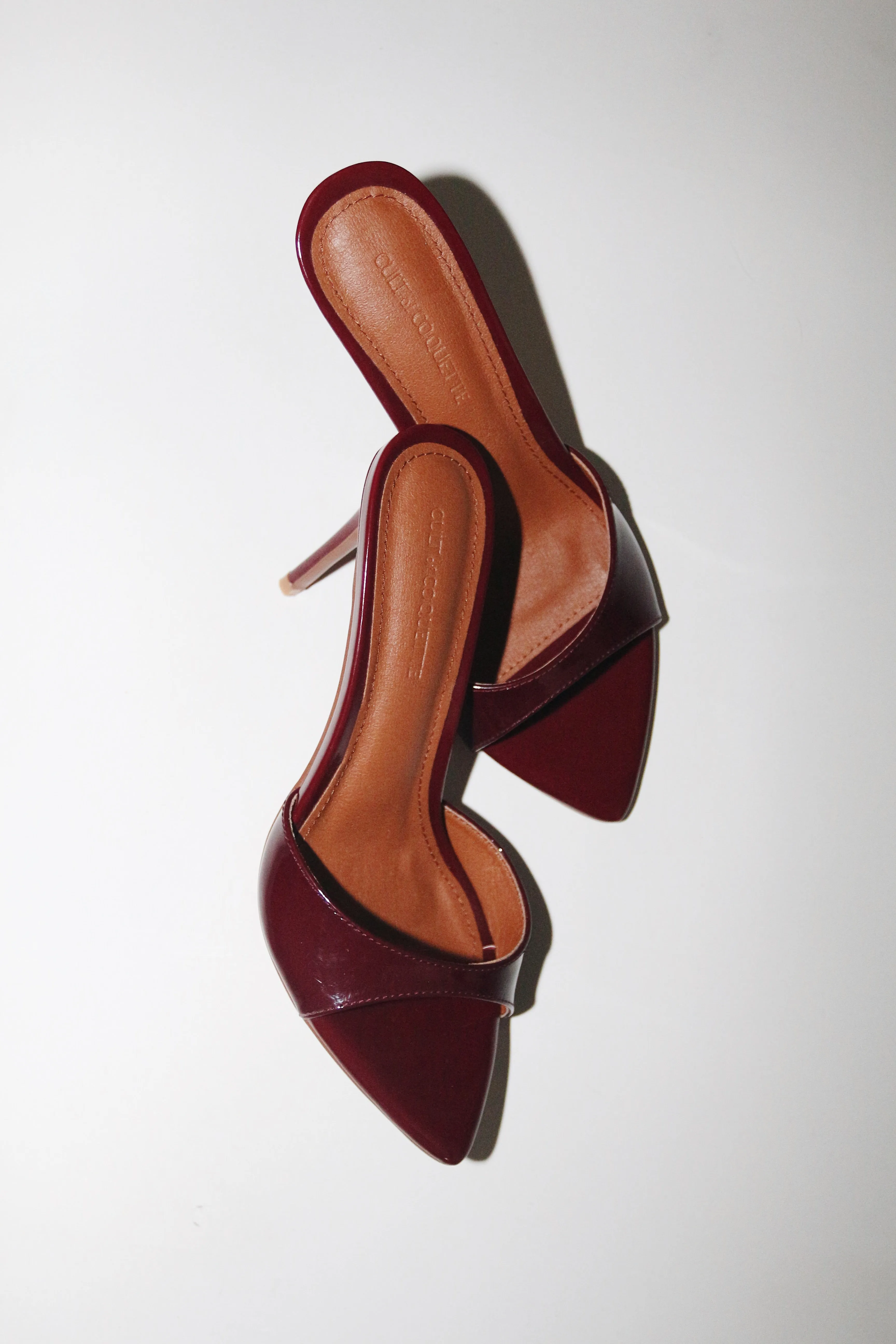 Gia Wine Patent Leather Vegan Mules 80 mm sold by Cult of Coquette