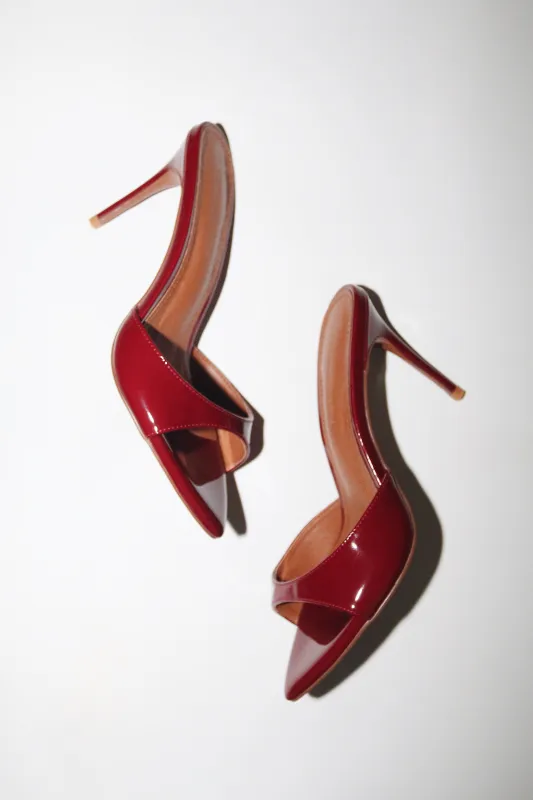 Gia Bordeaux Patent Leather Vegan Mules 80 mm made by Cult of Coquette