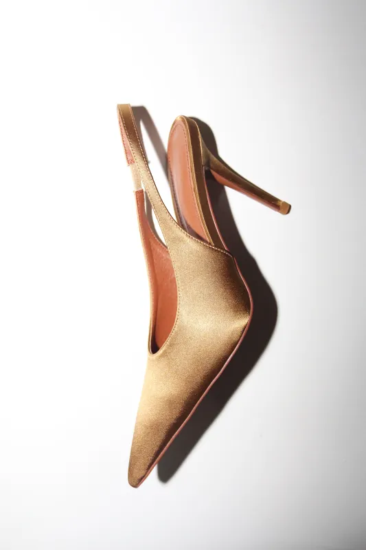 Alexandra Olive Satin Slingback 100 mm made by Cult of Coquette