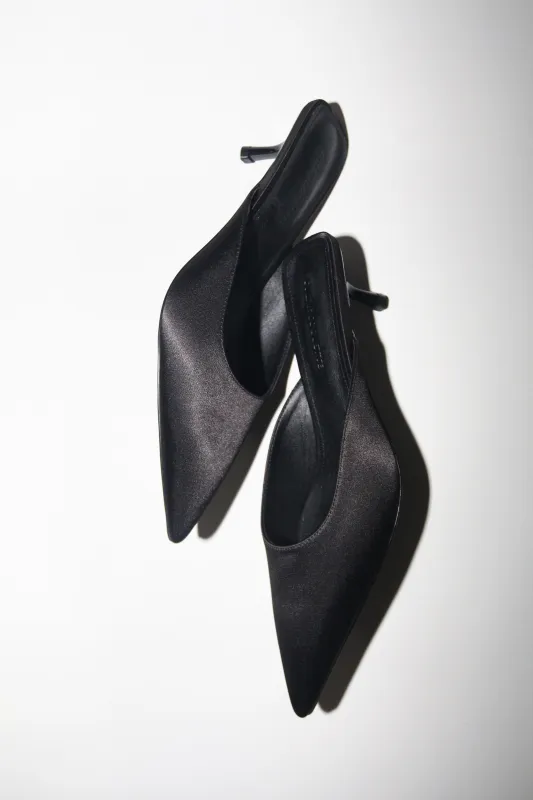 Nadia Black Satin Mule 40 mm sold by Cult of Coquette