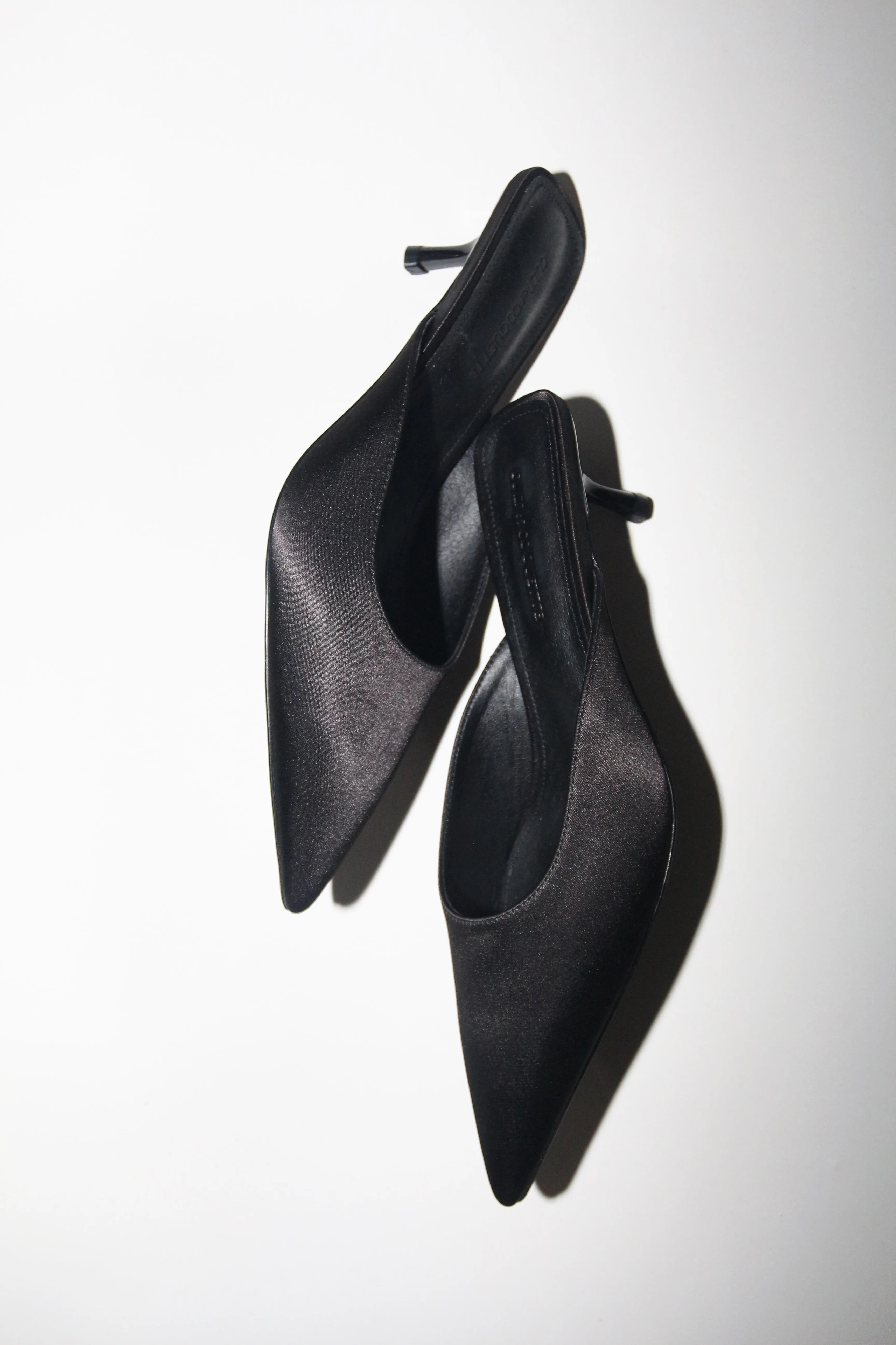 Nadia Black Satin Mule 40 mm sold by Cult of Coquette
