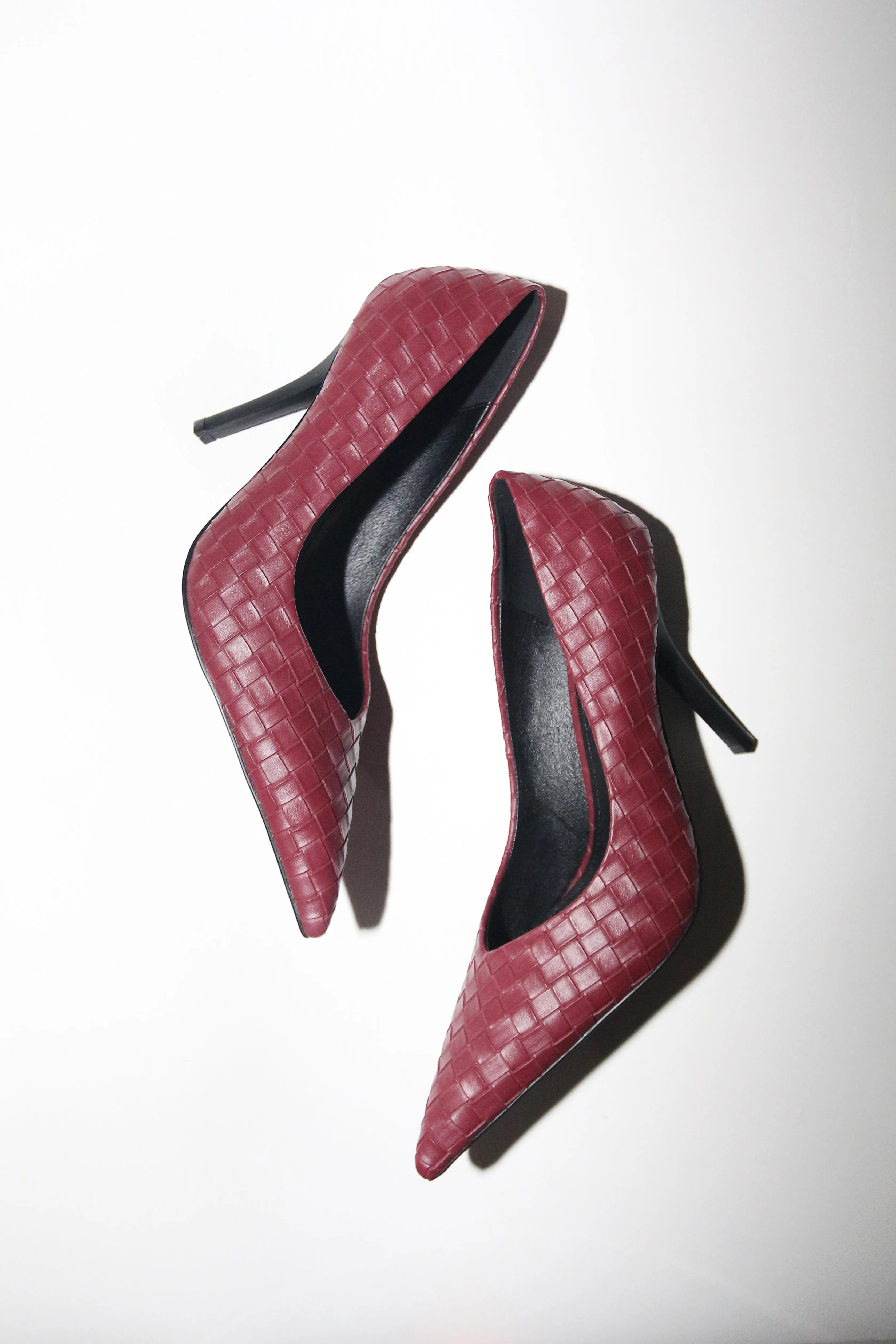 Chloe Wine Woven Pumps 110 mm sold by Cult of Coquette