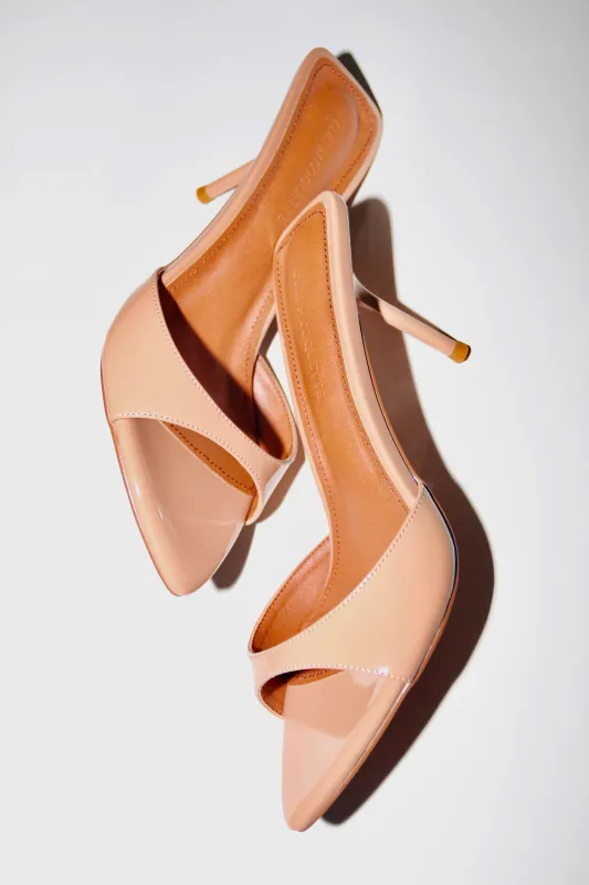 Zena Nude Patent Vegan Mules 80 mm sold by Cult of Coquette