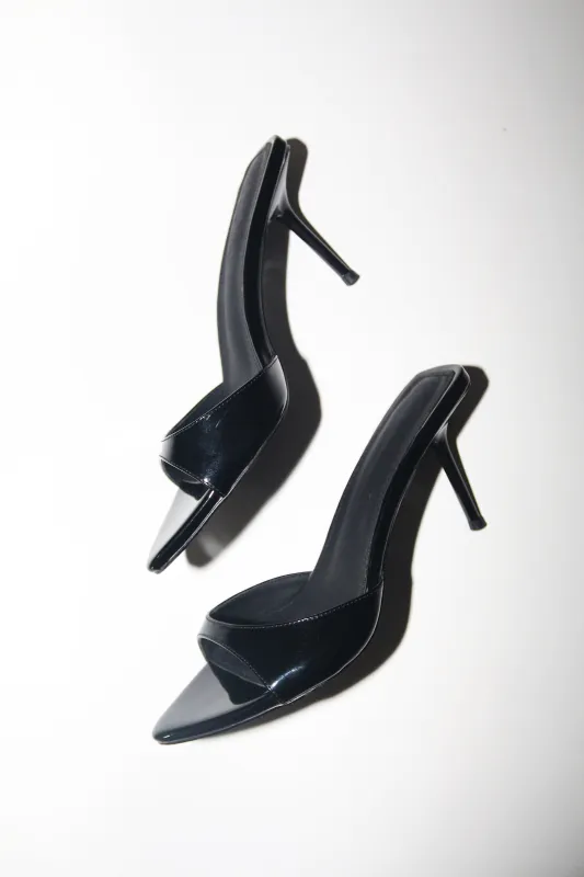 Zena Black Patent Vegan Mules 80 mm sold by Cult of Coquette