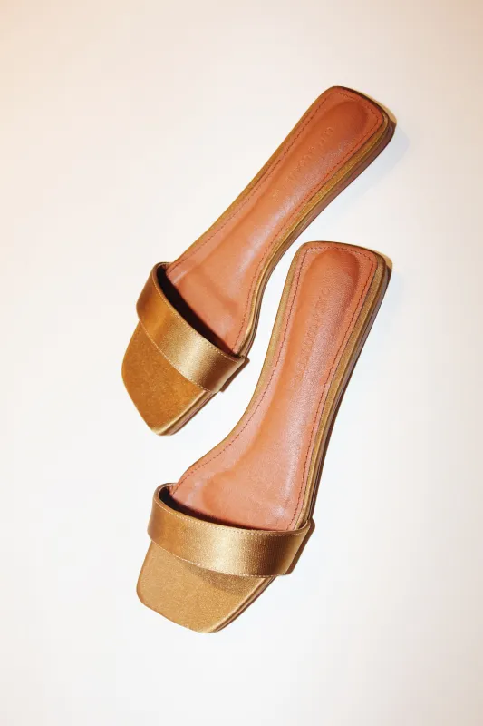 Elle Olive Satin Flat Slide sold by Cult of Coquette