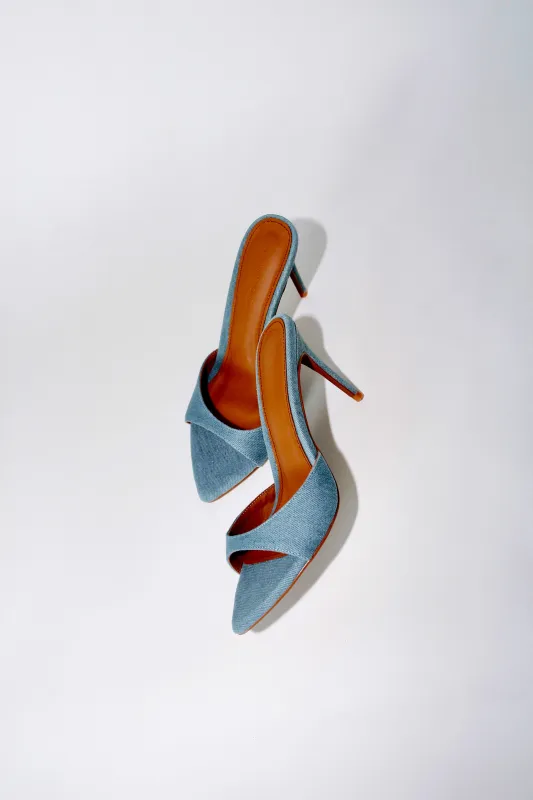 Gia Denim Vegan Mules 80 mm made by Cult of Coquette