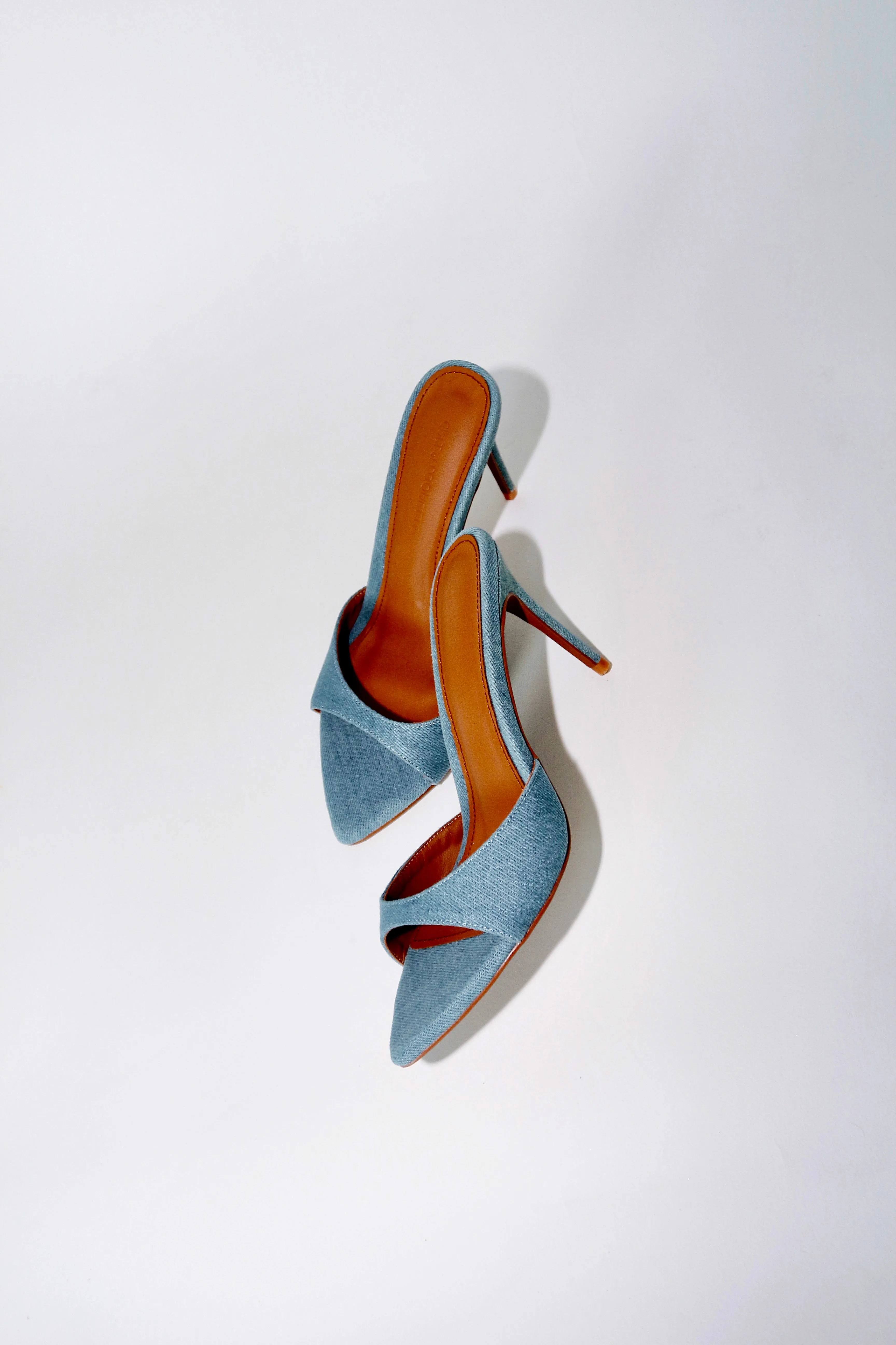 Gia Denim Vegan Mules 80 mm sold by Cult of Coquette