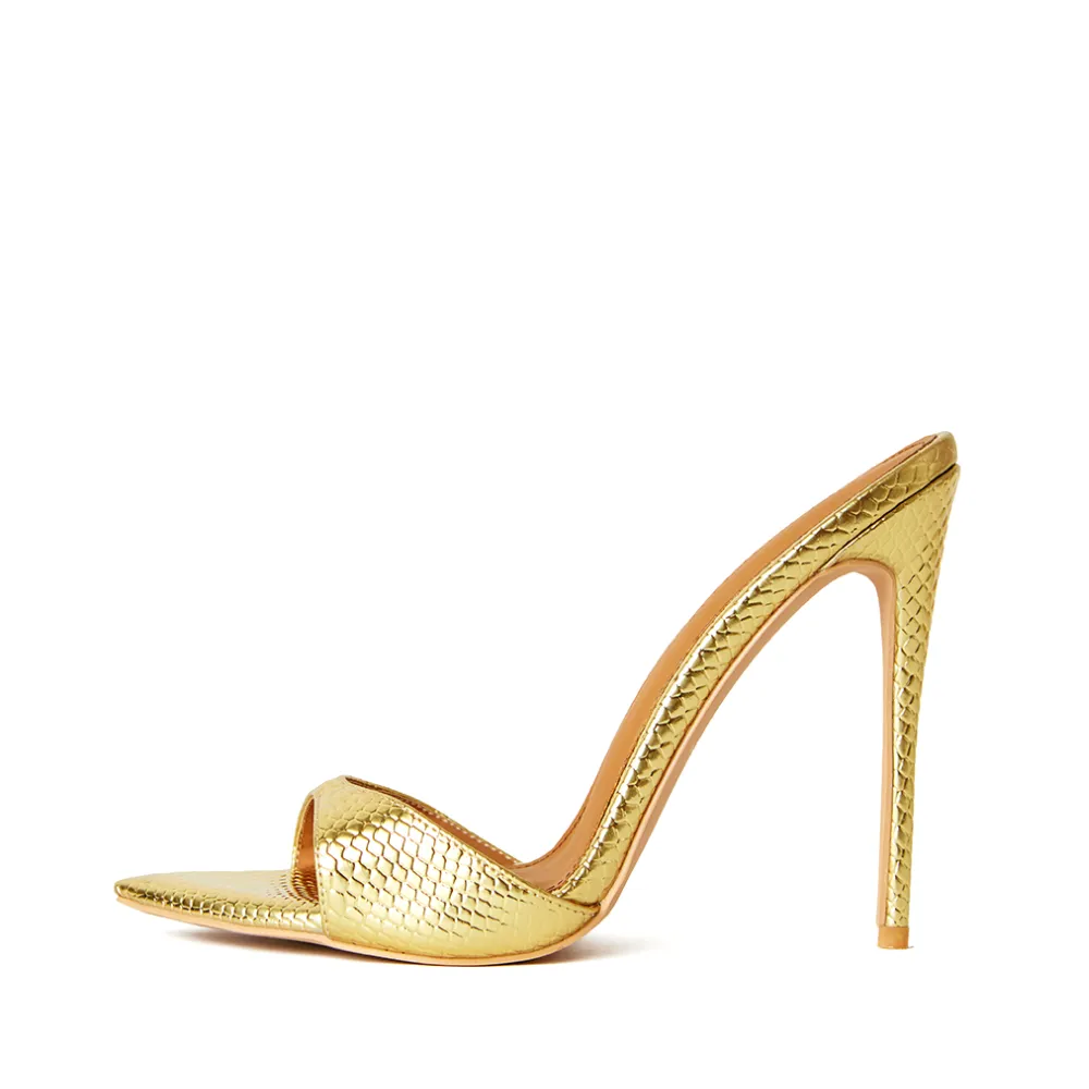 Gia Gold Reptile Vegan Mules 120 mm sold by Cult of Coquette product image thumbnail 5