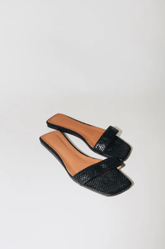 Elle Black Vegan Snake Flat Slide sold by Cult of Coquette